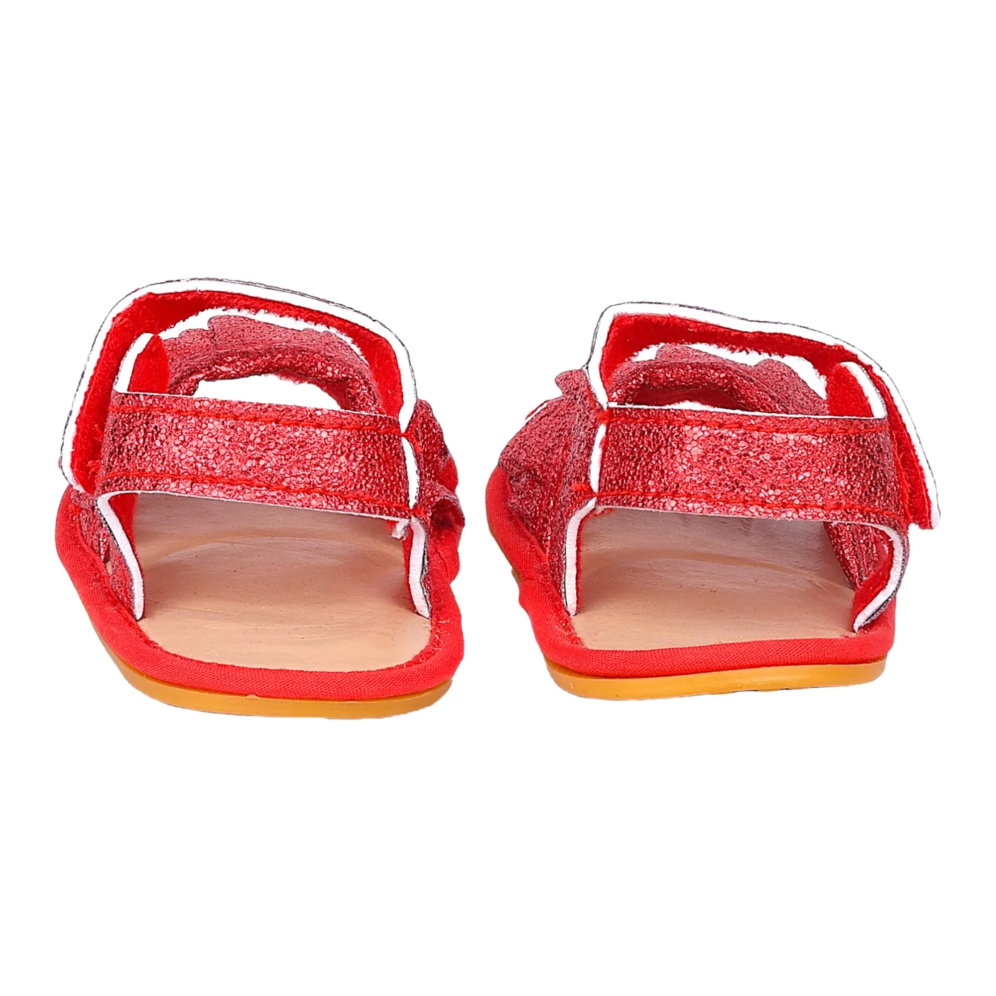 Baby Moo Frilly Glitter Partywear Velcro Straps Anti-Skid Sandals - Red