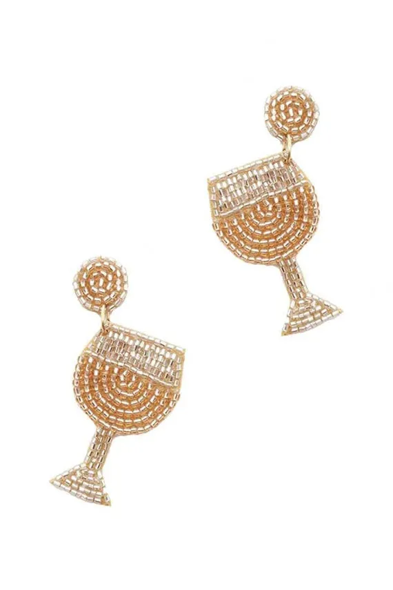 Beaded Earrings, Gold and Silver Wine Glasses