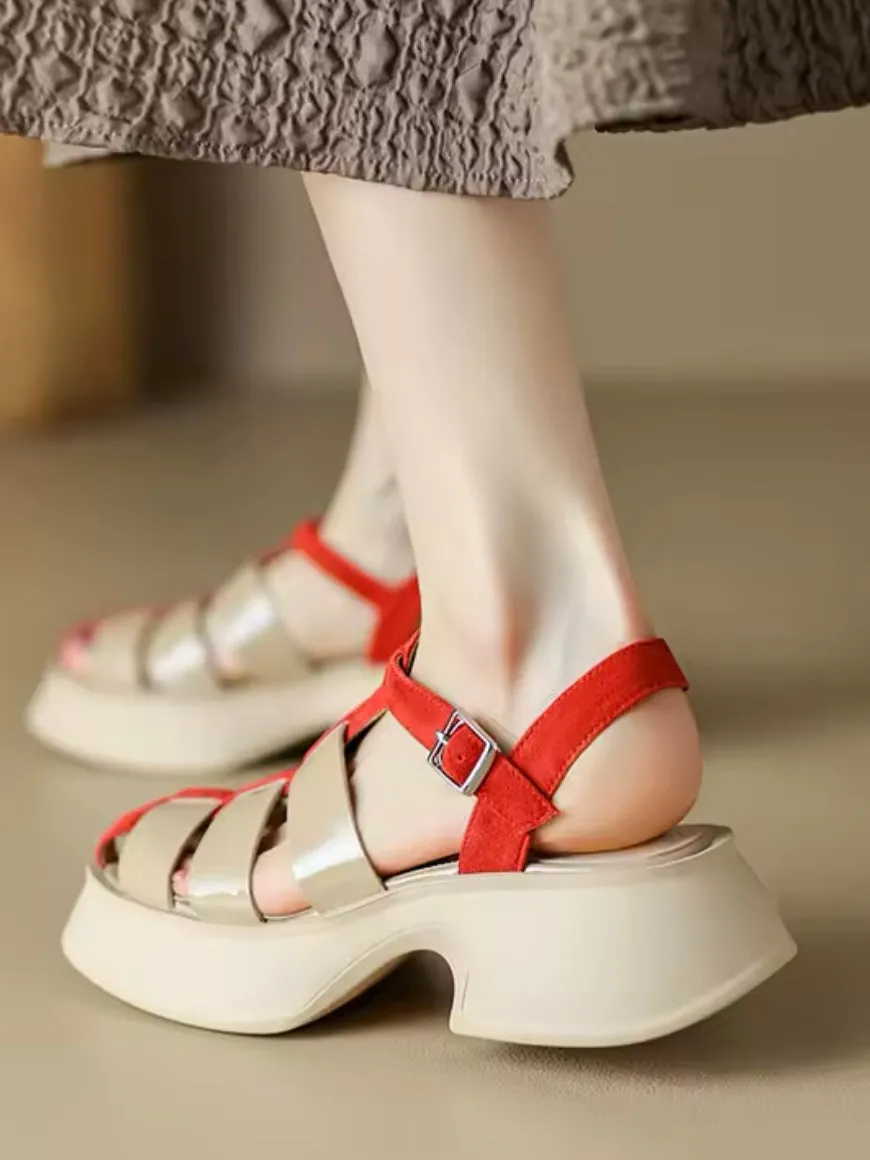 Beige and red Roman polyurethane sandals