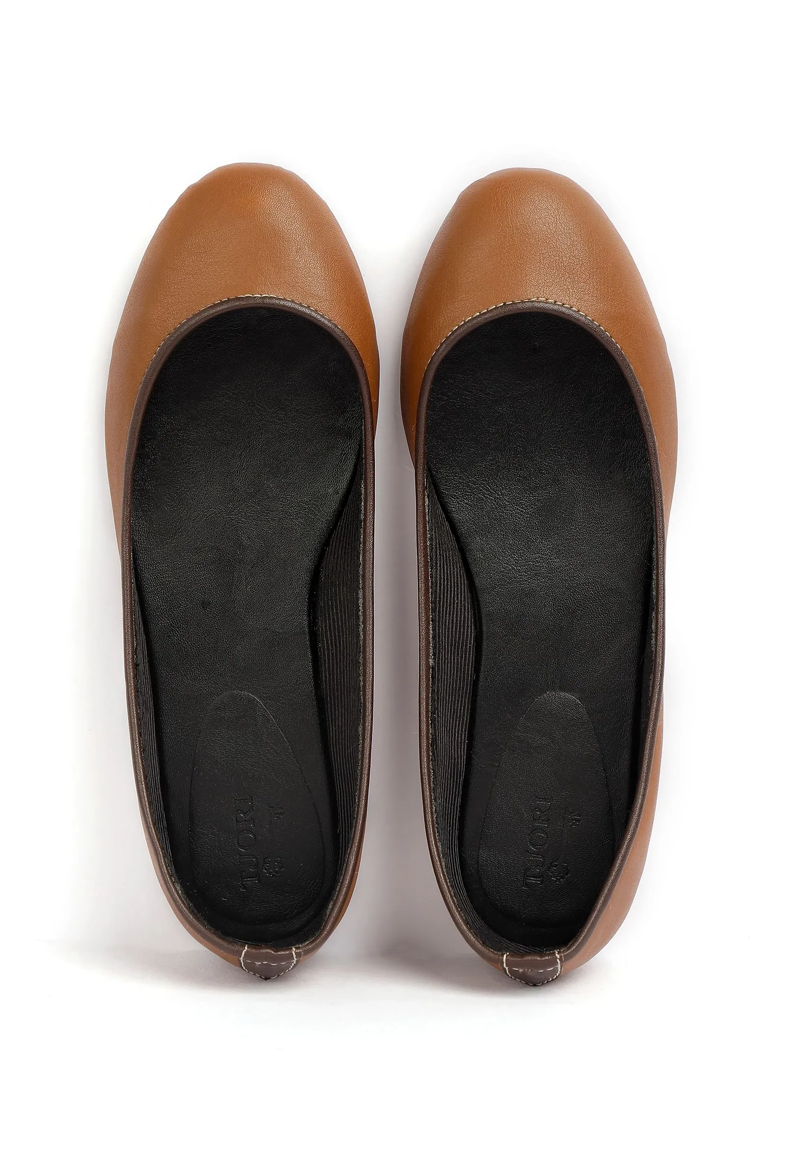 Brown Cruelty Free Leather Flat Ballerinas