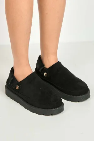 Carly Backless Extended Elastic Strap Slippers in Black