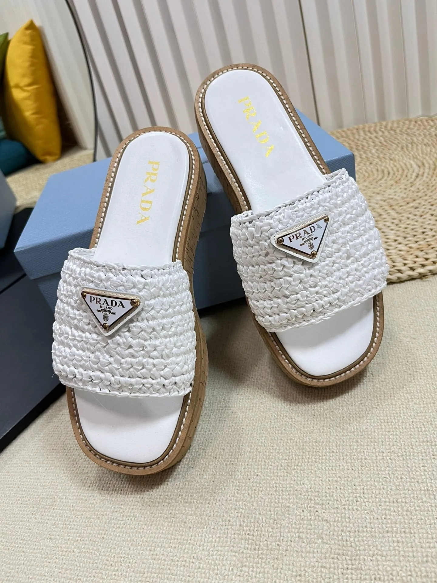 Crochet Flatform Slides 40 Lightweight Cork Sole White