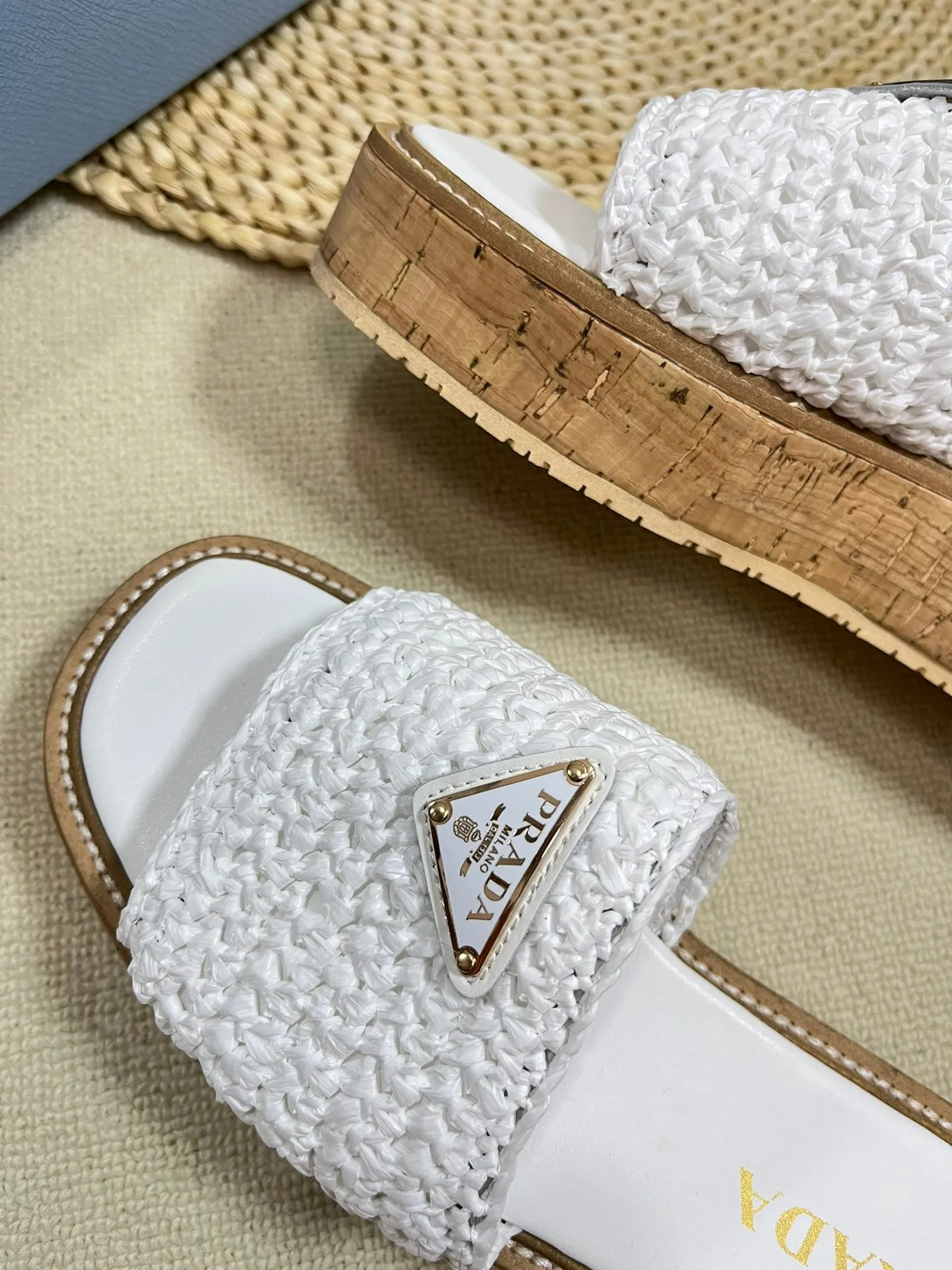 Crochet Flatform Slides 40 Lightweight Cork Sole White