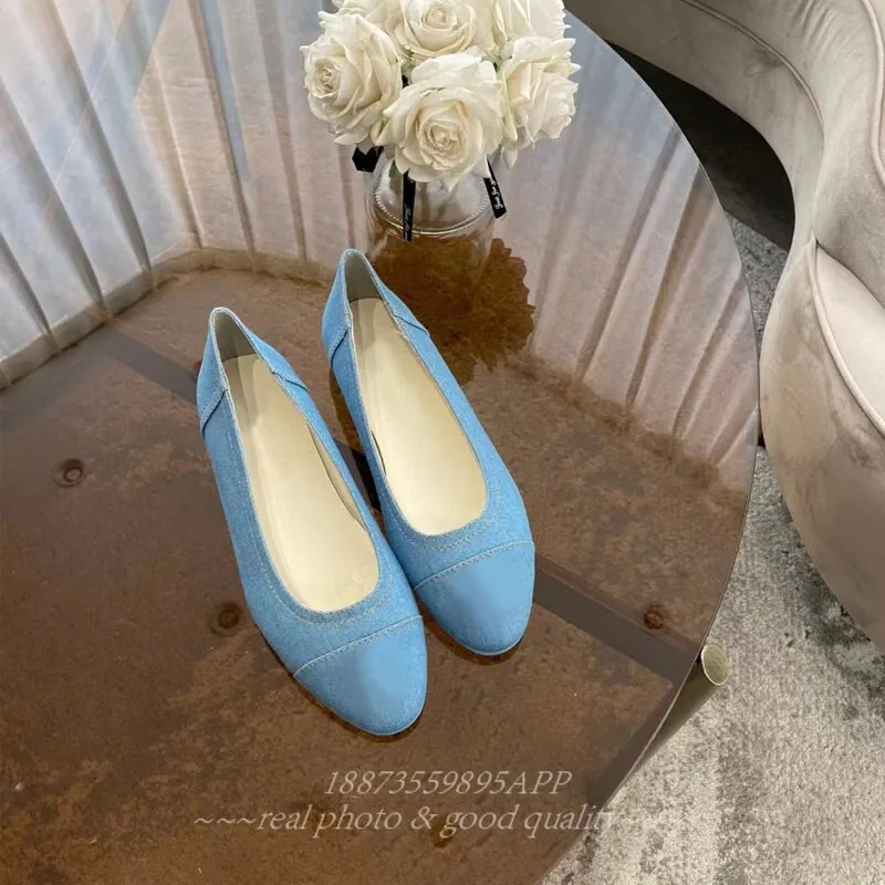 Elegant and comfortable ladies fashion shoes ladies single sole flats denim ballet flats size 34-42