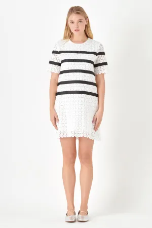 Eyelet Striped Shift Dress