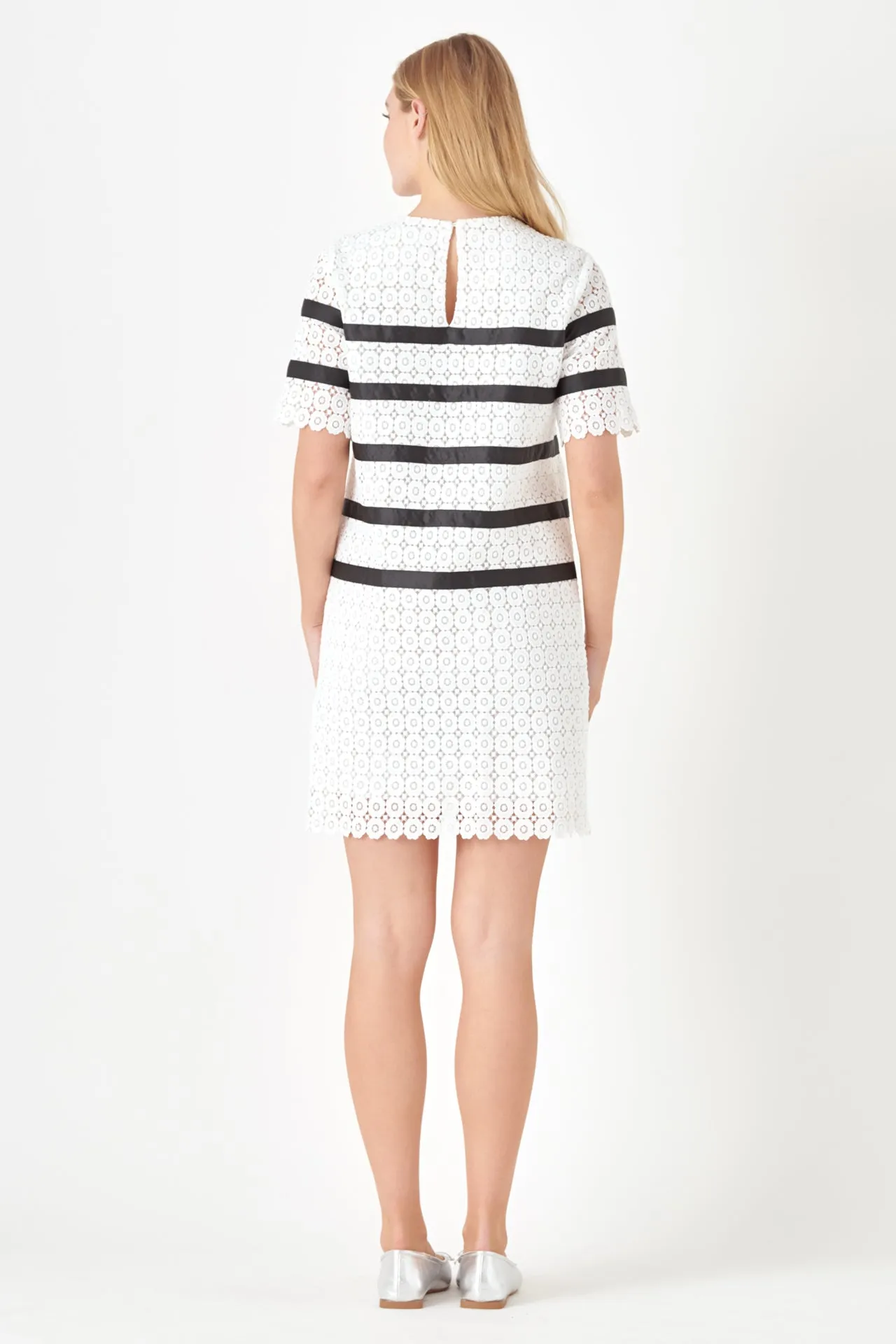 Eyelet Striped Shift Dress