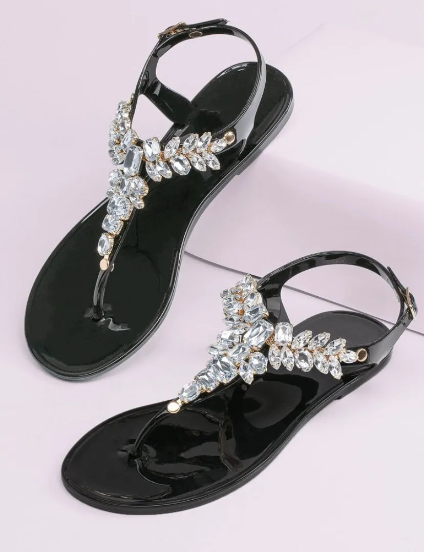 FASHION RHINESTONE SLINGBACK SANDALS BLACK