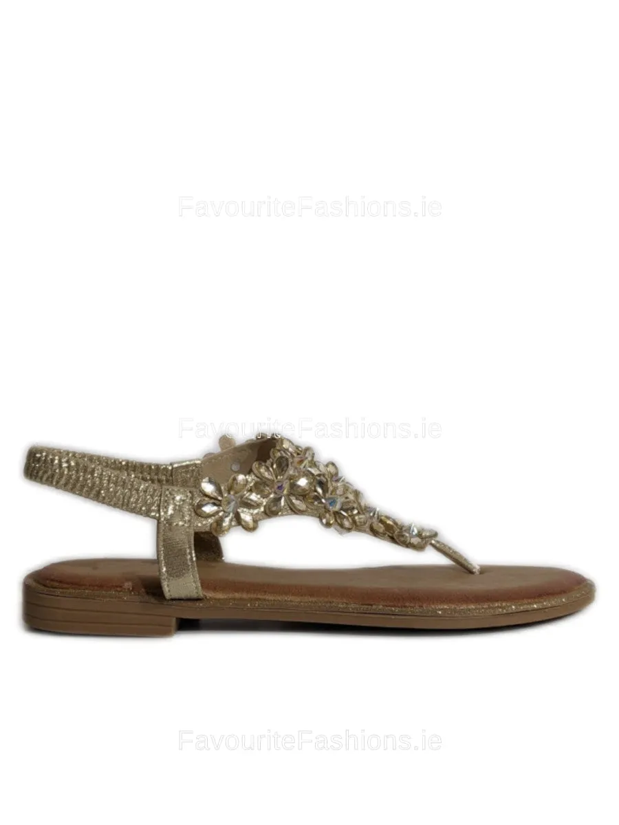 Gold Diamond Elastic Band Cushion Toe Bar Sandals