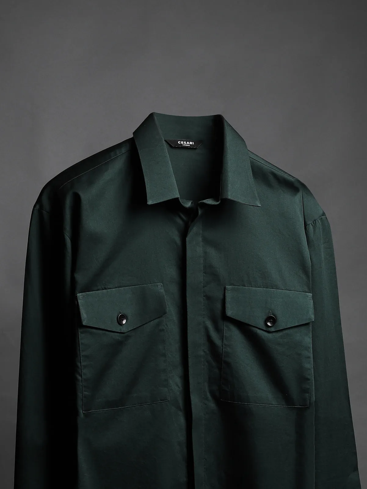 Green Fine Cotton Pockets Shirt