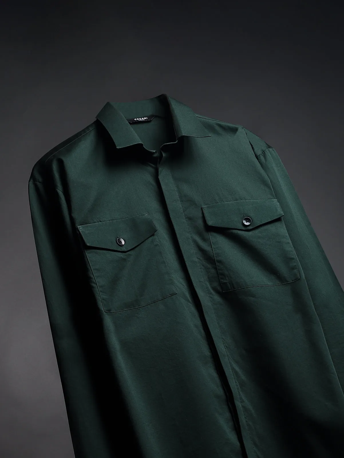 Green Fine Cotton Pockets Shirt