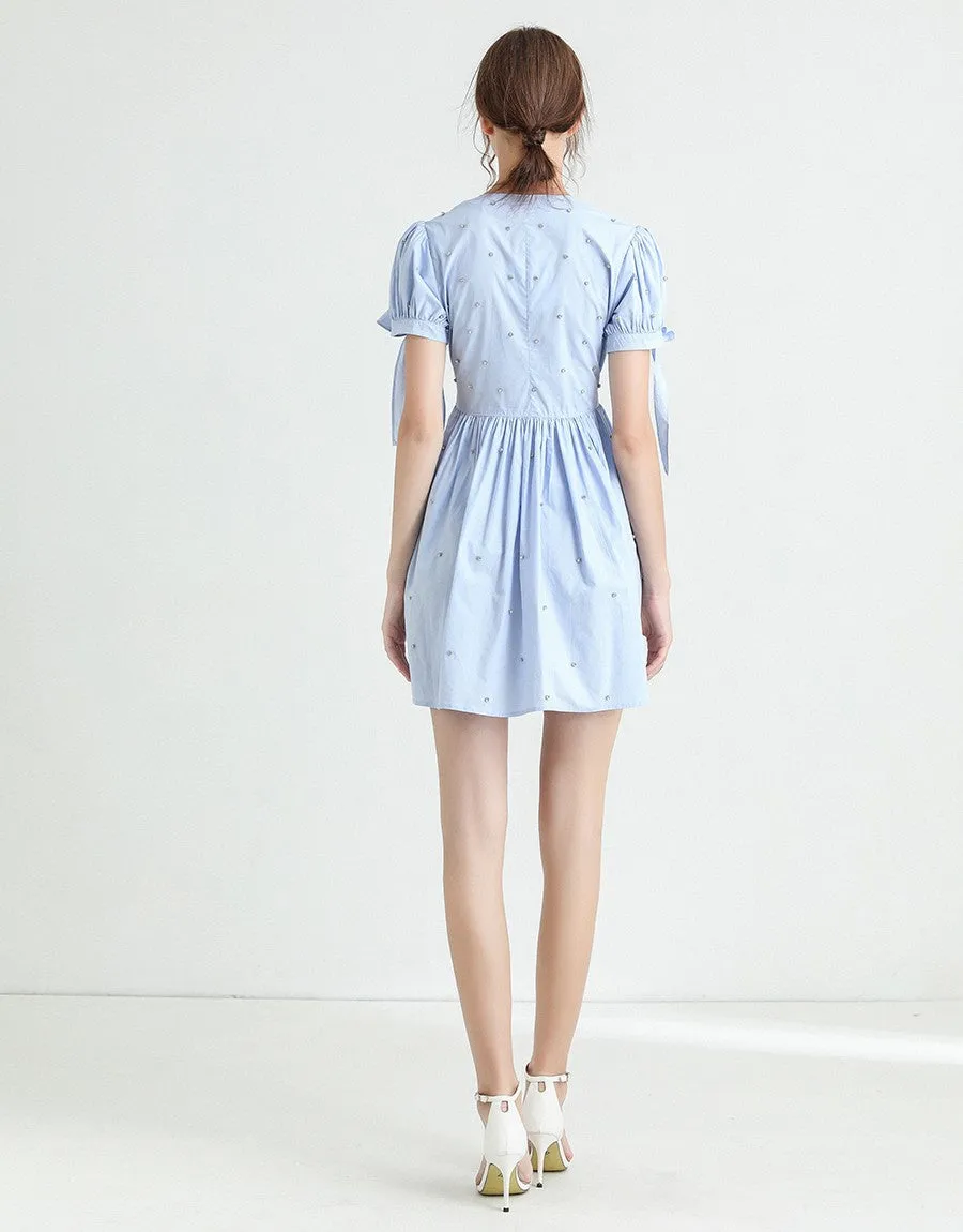 Light blue diamante poplin summer dress