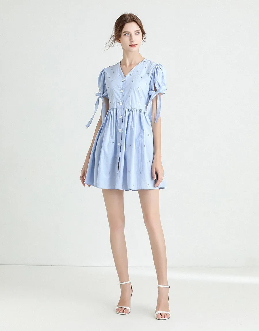 Light blue diamante poplin summer dress