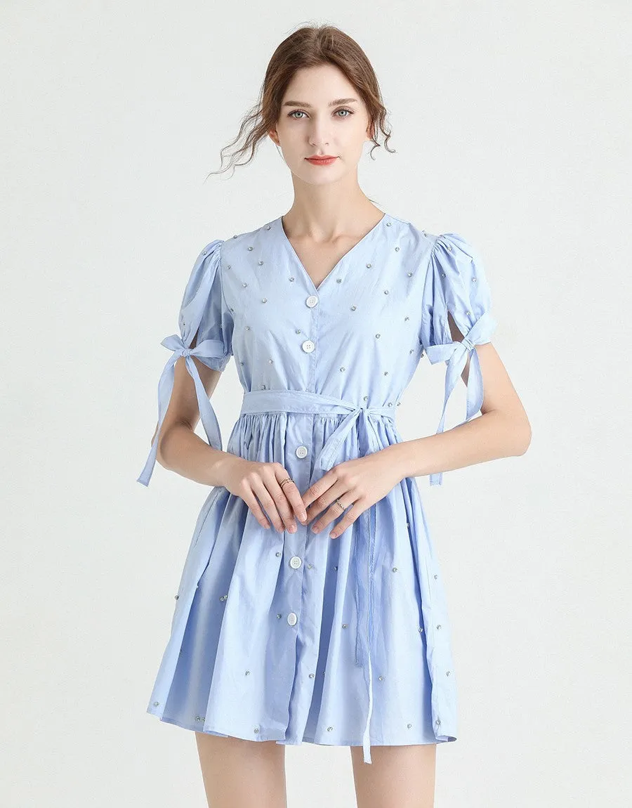 Light blue diamante poplin summer dress