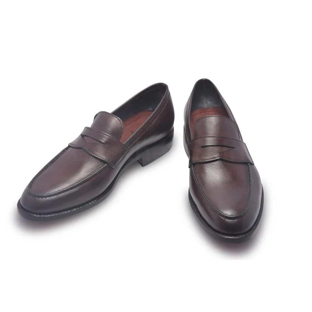 Men Brown Penny Loafer Slip-On Genuine Leather Shoes