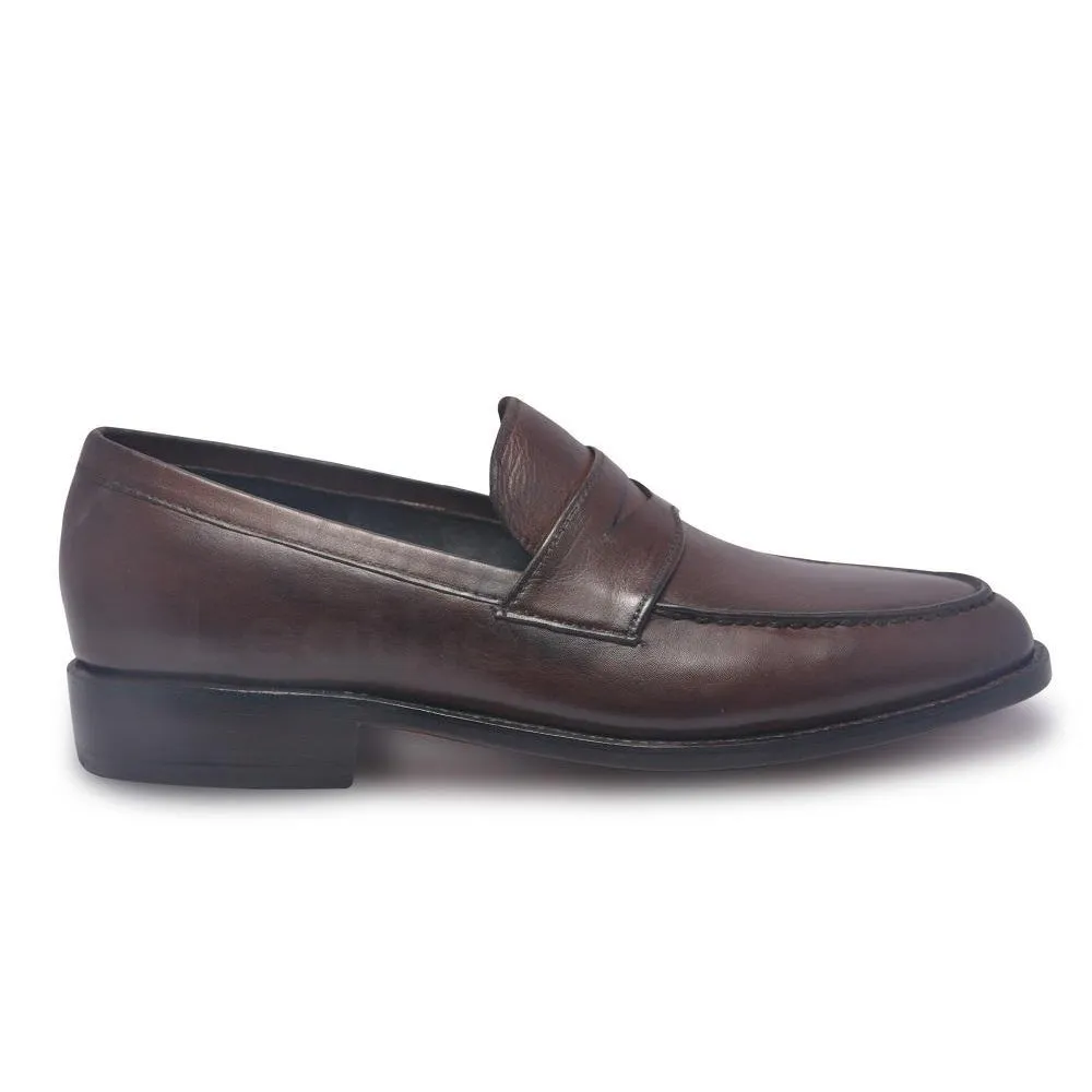 Men Brown Penny Loafer Slip-On Genuine Leather Shoes