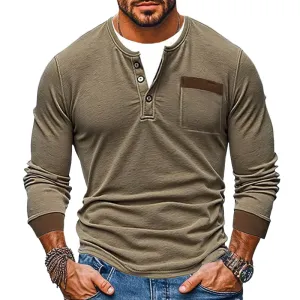 Men's Casual Color Matching Fake Two-Piece Double-Layer V-Neck Long-Sleeved T-Shirt 32339922Y