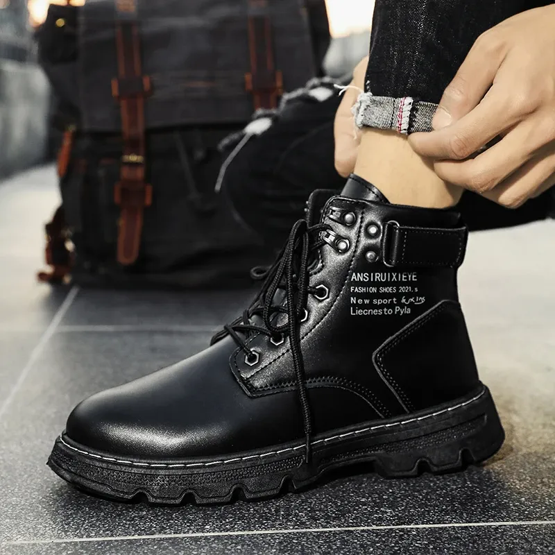 Men's Casual Vegan Leather Boots with Lace Up and Buckle Closure | Ideal for All Seasons