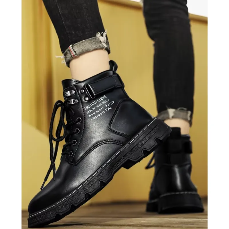 Men's Casual Vegan Leather Boots with Lace Up and Buckle Closure | Ideal for All Seasons