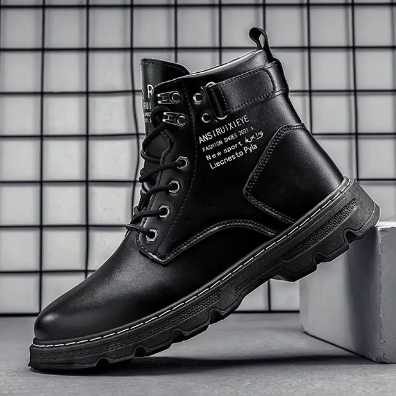 Men's Casual Vegan Leather Boots with Lace Up and Buckle Closure | Ideal for All Seasons