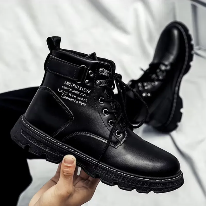 Men's Casual Vegan Leather Boots with Lace Up and Buckle Closure | Ideal for All Seasons