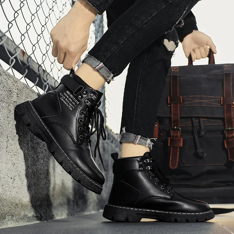 Men's Casual Vegan Leather Boots with Lace Up and Buckle Closure | Ideal for All Seasons