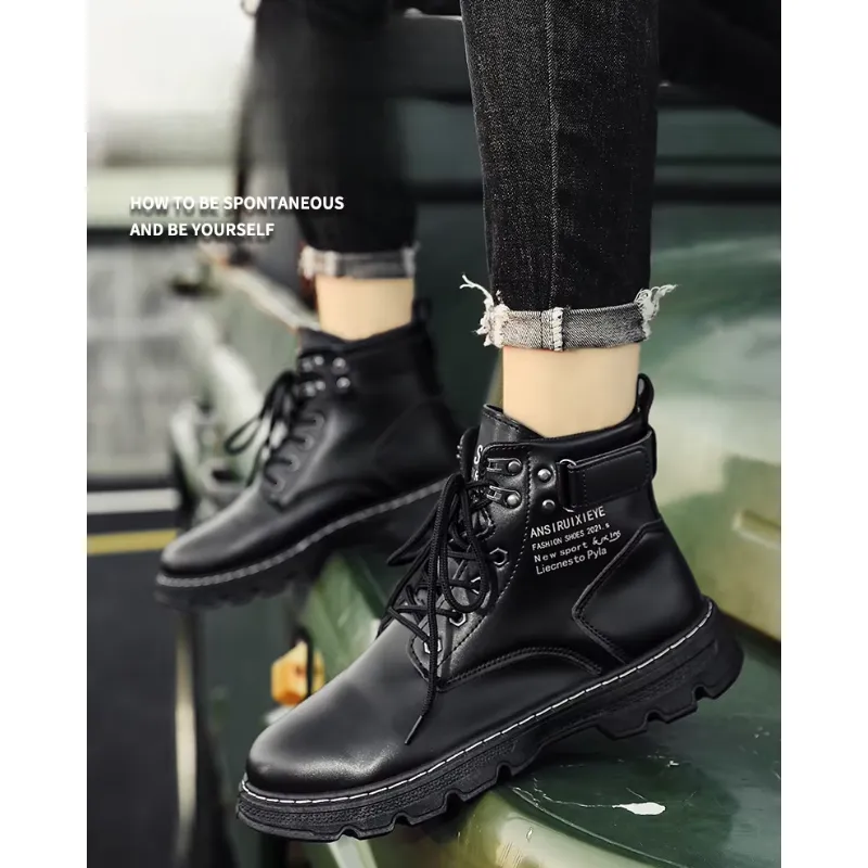 Men's Casual Vegan Leather Boots with Lace Up and Buckle Closure | Ideal for All Seasons