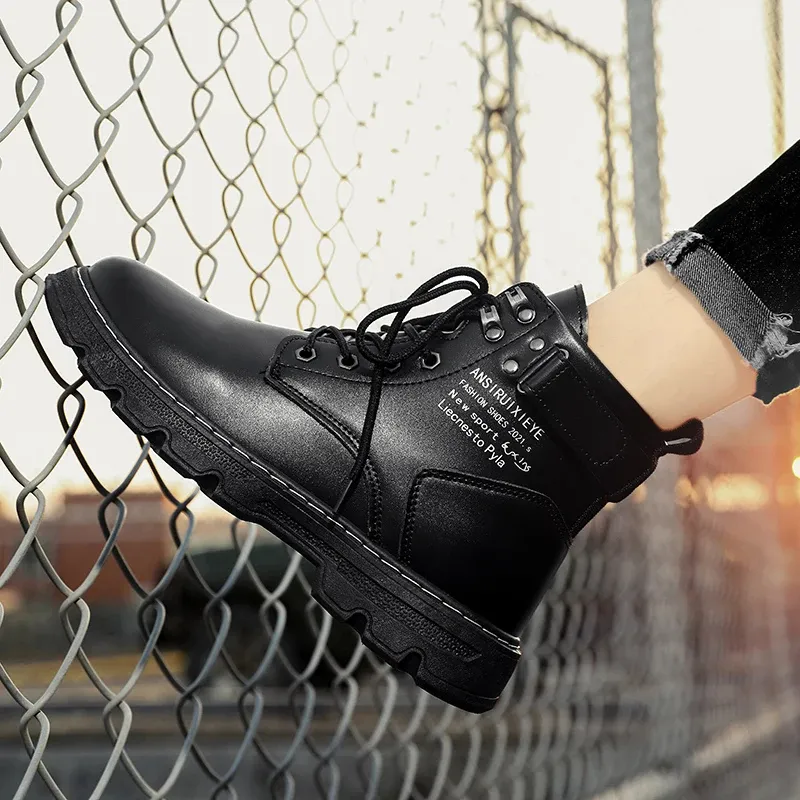 Men's Casual Vegan Leather Boots with Lace Up and Buckle Closure | Ideal for All Seasons