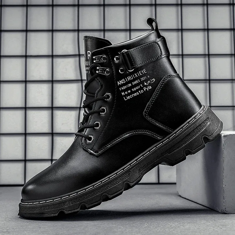 Men's Casual Vegan Leather Boots with Lace Up and Buckle Closure | Ideal for All Seasons