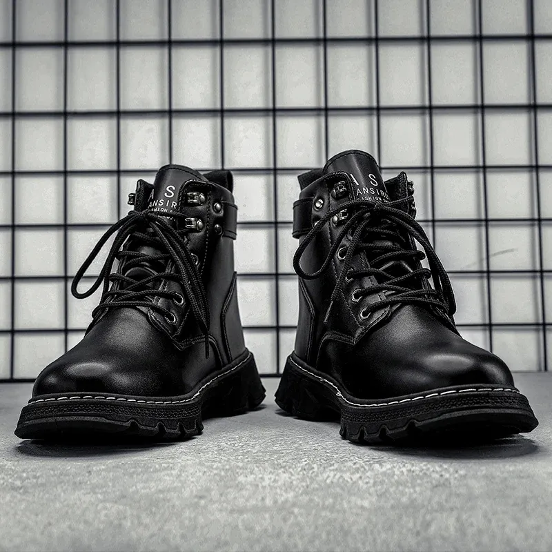 Men's Casual Vegan Leather Boots with Lace Up and Buckle Closure | Ideal for All Seasons