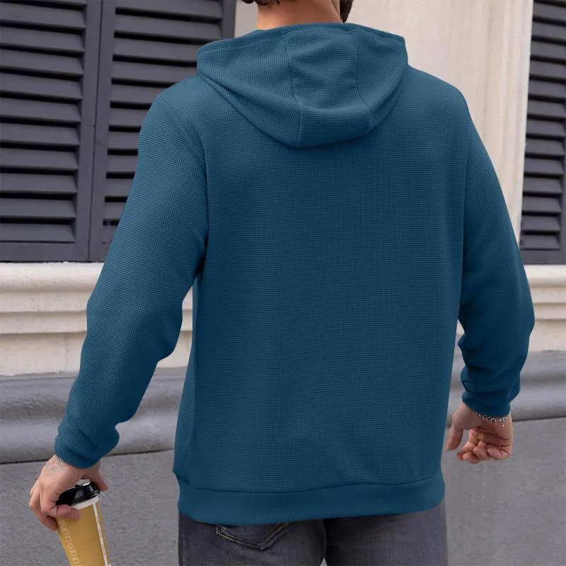 Men's Casual Waffle Solid-Color Hooded Sweatshirt 76616607Y