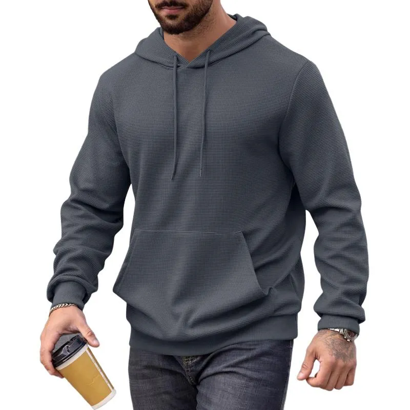 Men's Casual Waffle Solid-Color Hooded Sweatshirt 76616607Y