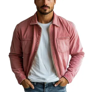 Men's Fashion Washed Zipper Lapel Denim Jacket 89476039Y