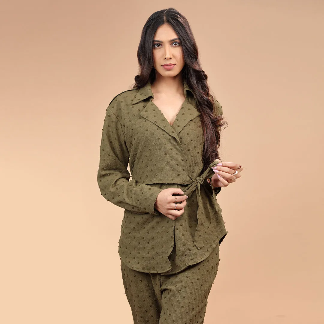 Olive Elegance Thread Embroidered Co-ord Set