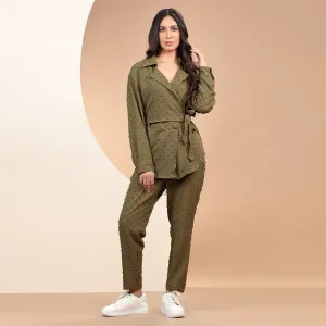 Olive Elegance Thread Embroidered Co-ord Set