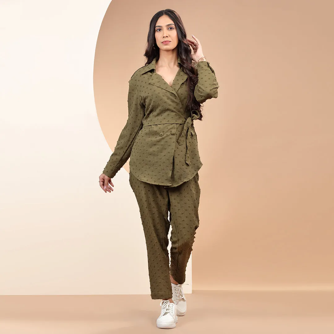 Olive Elegance Thread Embroidered Co-ord Set