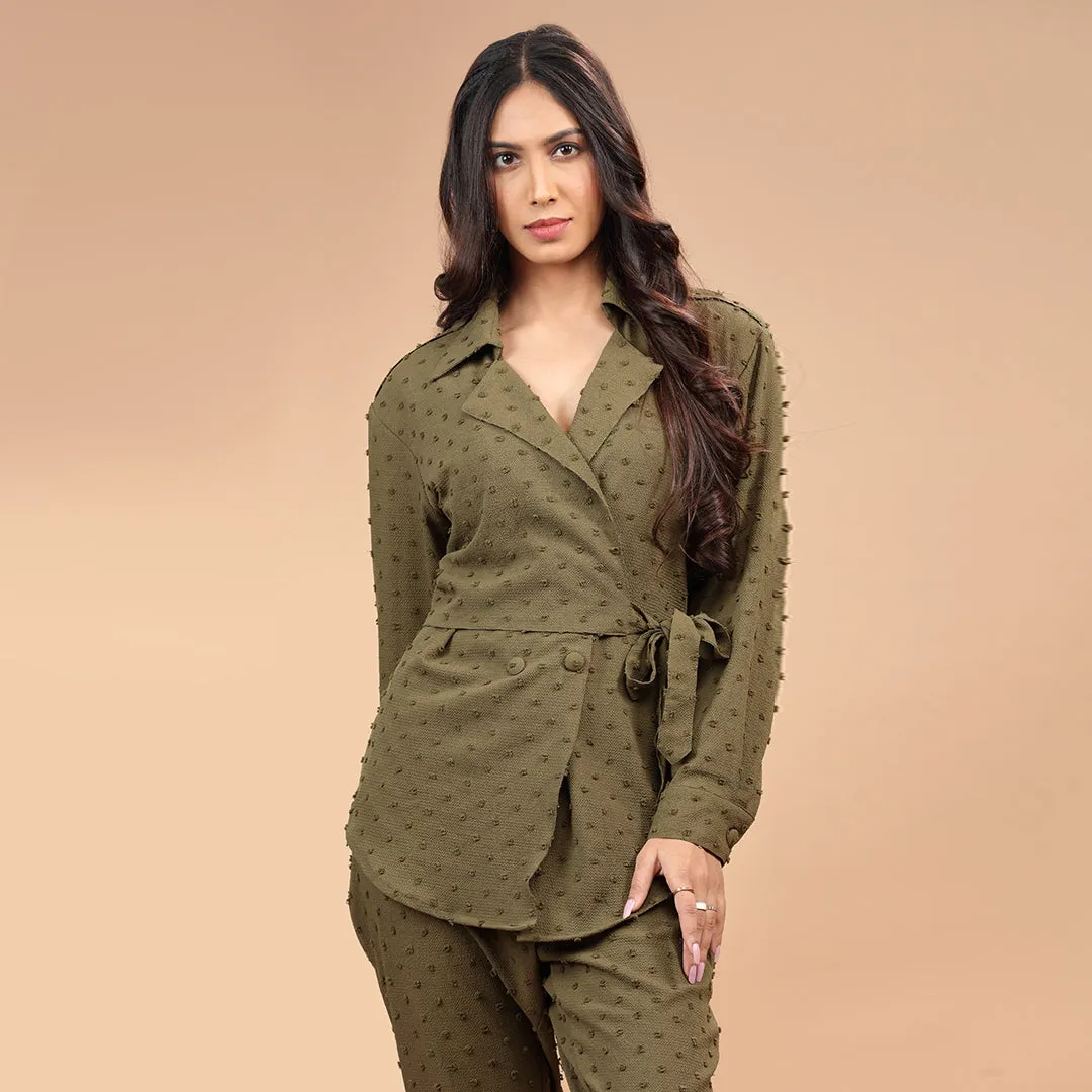 Olive Elegance Thread Embroidered Co-ord Set