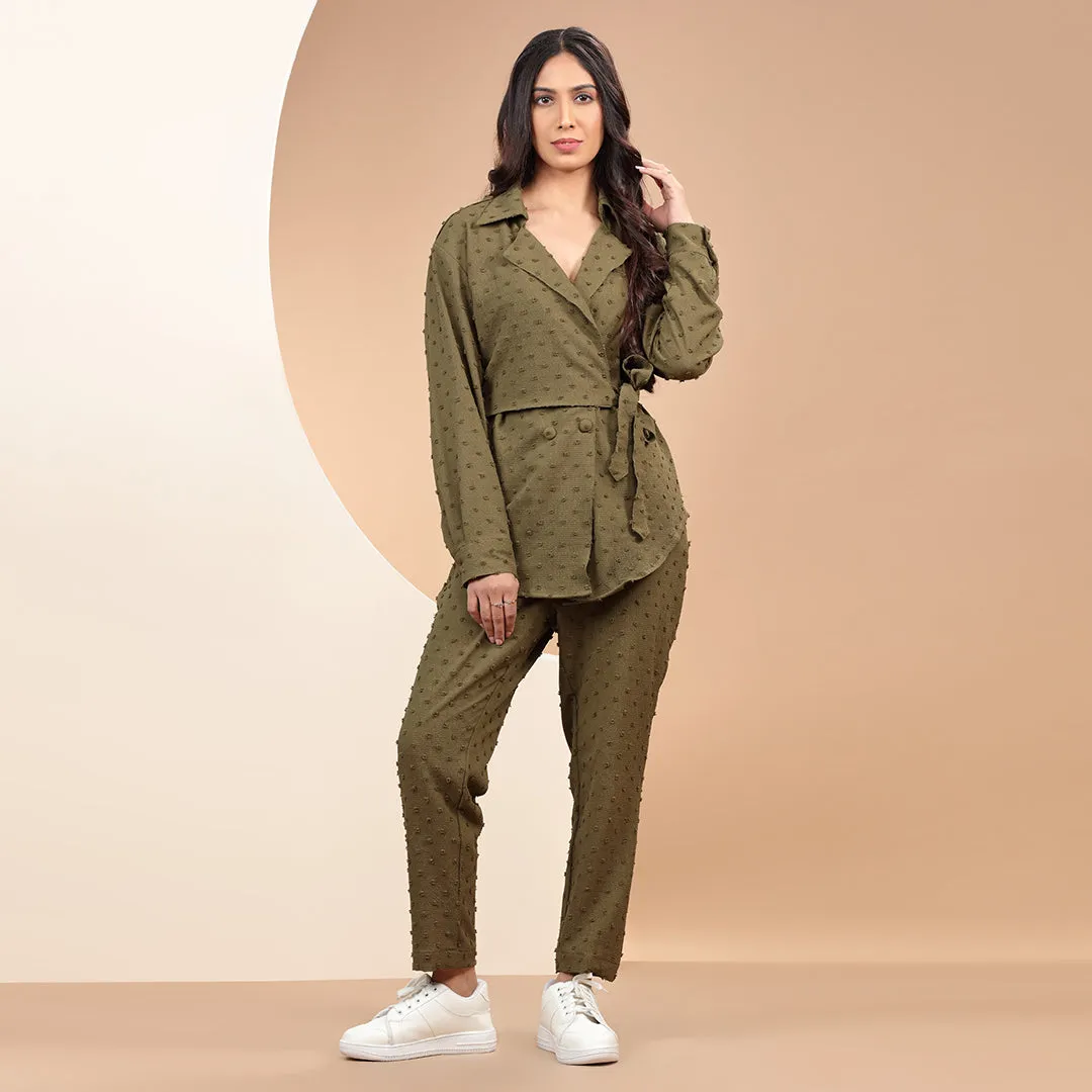 Olive Elegance Thread Embroidered Co-ord Set