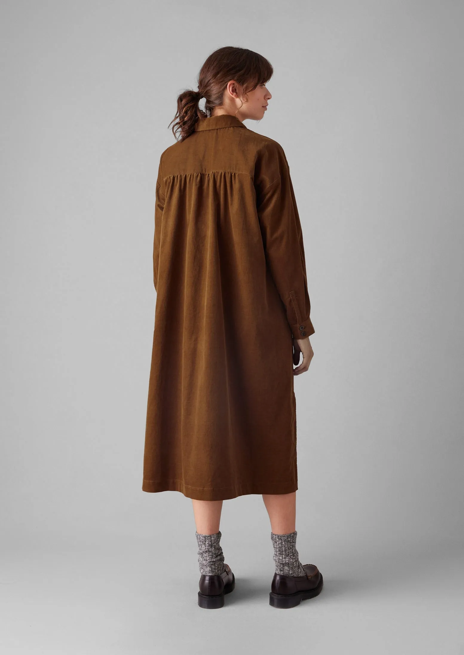 Organic Needlecord Shirt Dress | Brown Anise