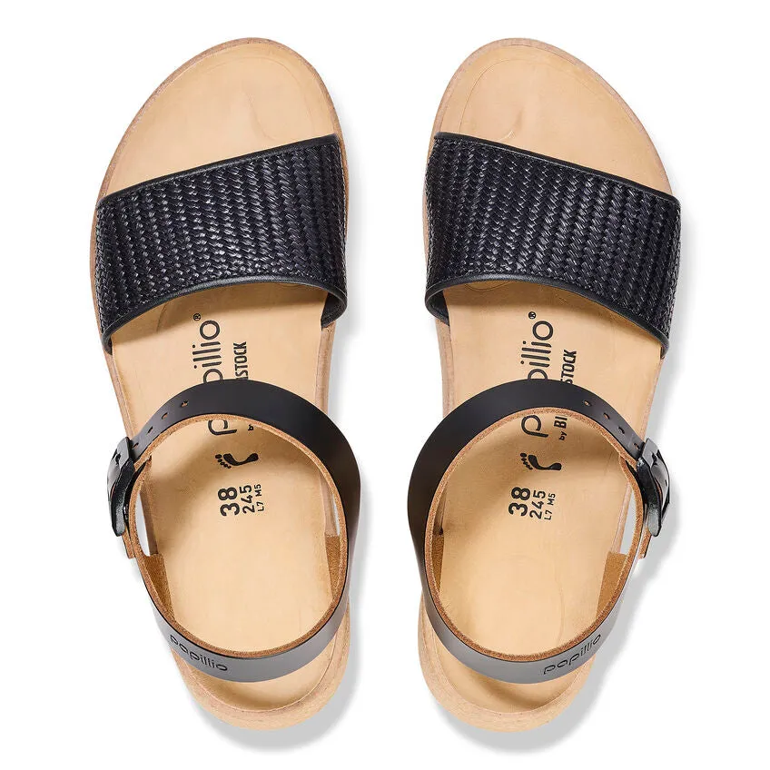 Papillio by Birkenstock Glenda Black Raffia Leather Sandal