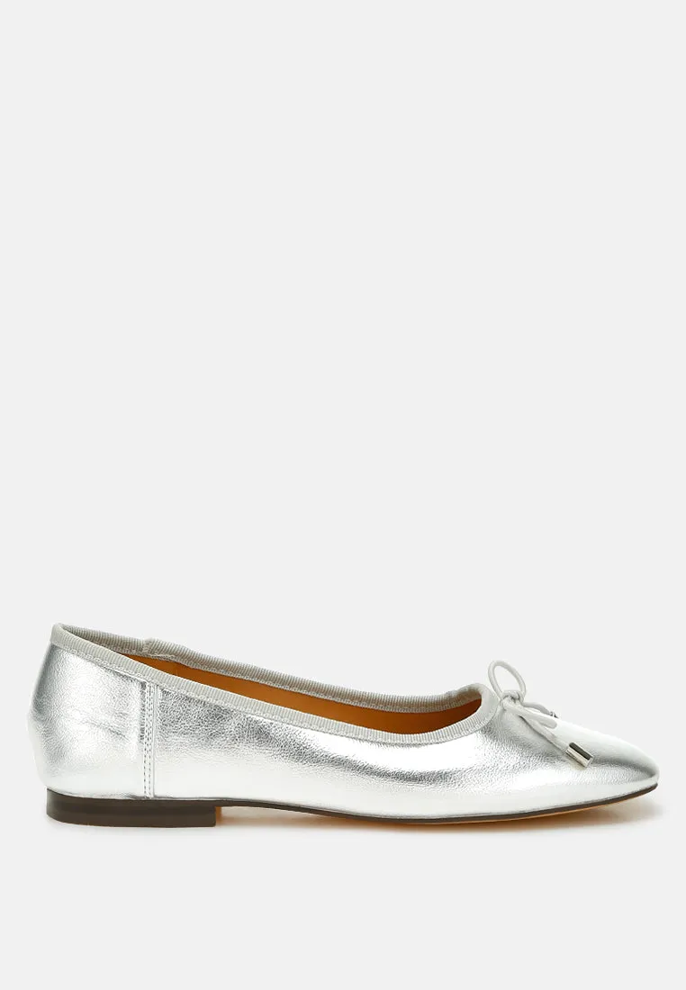 Primrose Metallic Pleather Bow Ballerinas