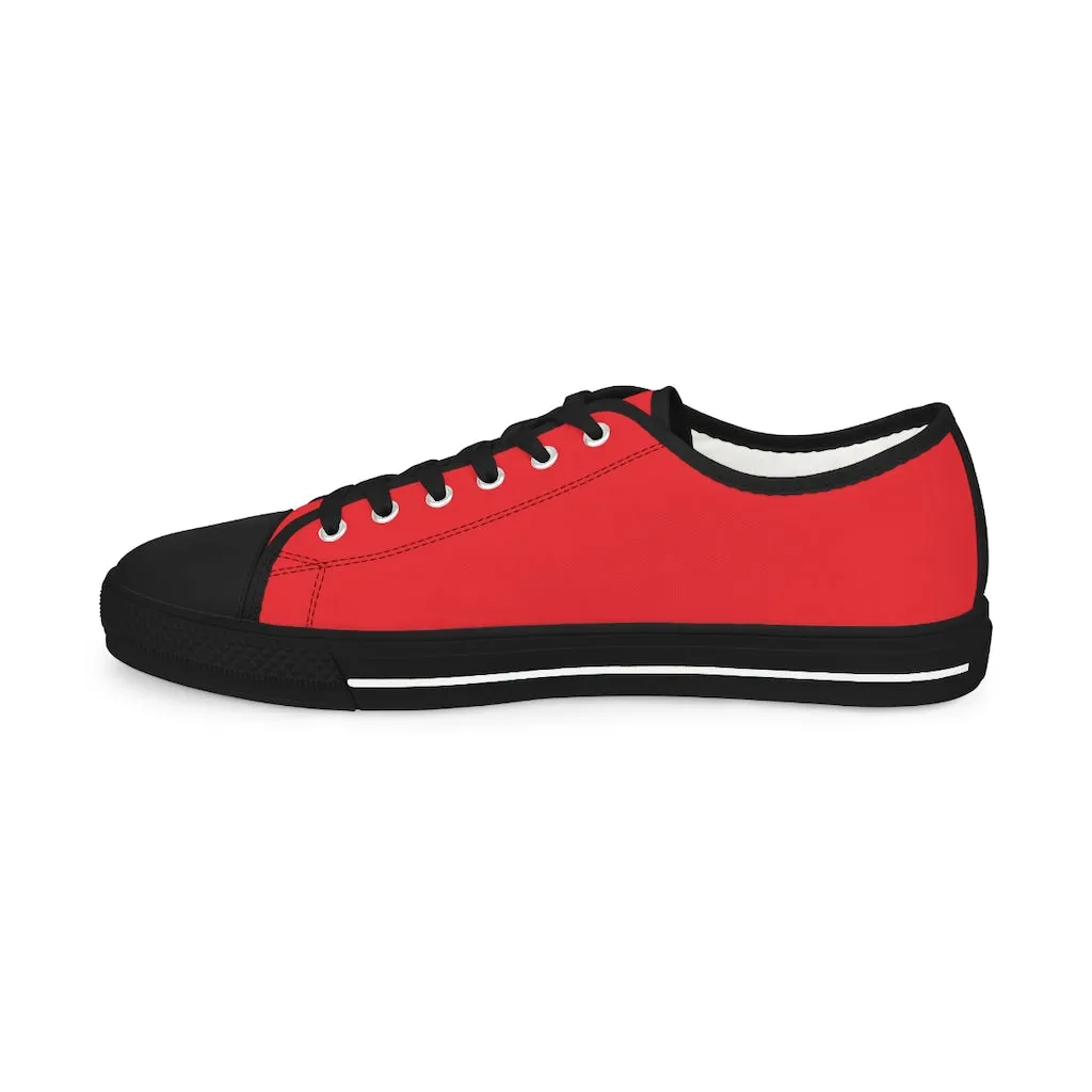 Red Color Men's Low Top Sneakers, Modern Must Have Essential Solid Color Tennis Shoes For Men