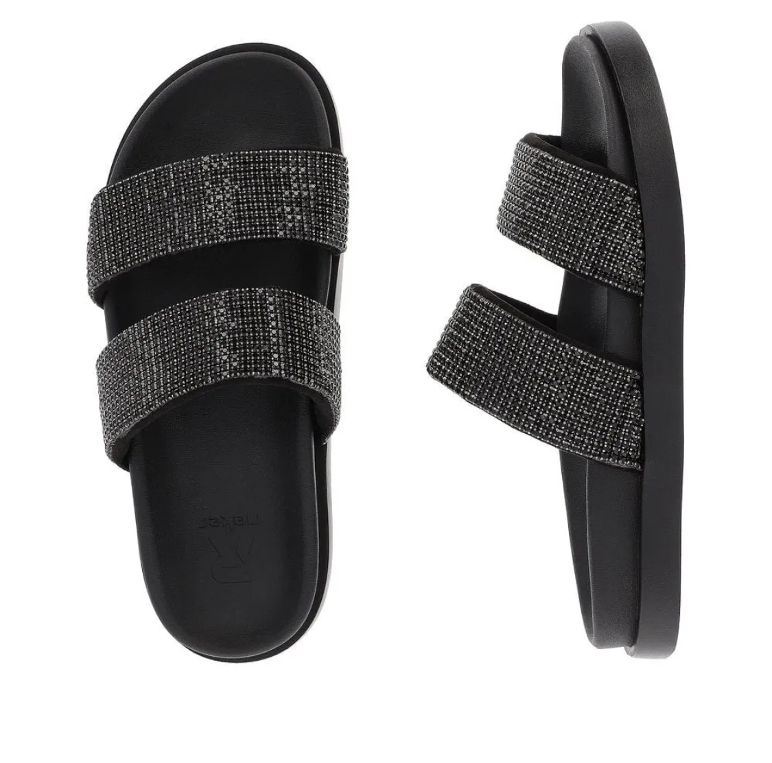 Rieker Evolution W1451-00 Black Sparkle Slider Sandals