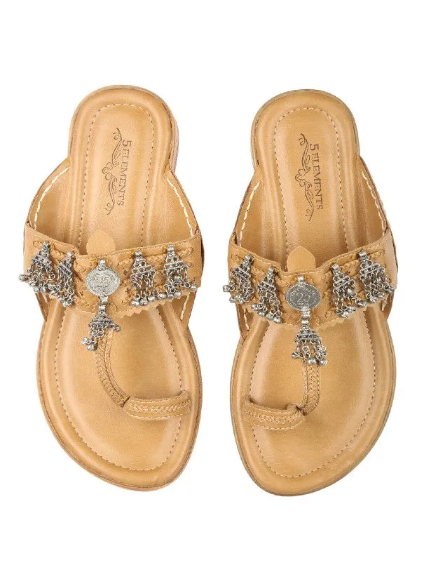 Second Skin - Beige Silver Embellished Kolhapuri Flats