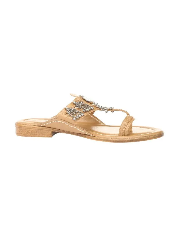 Second Skin - Beige Silver Embellished Kolhapuri Flats