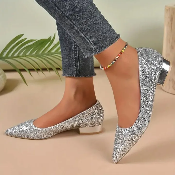 Sequin Low-Heel Ballerina Shoes