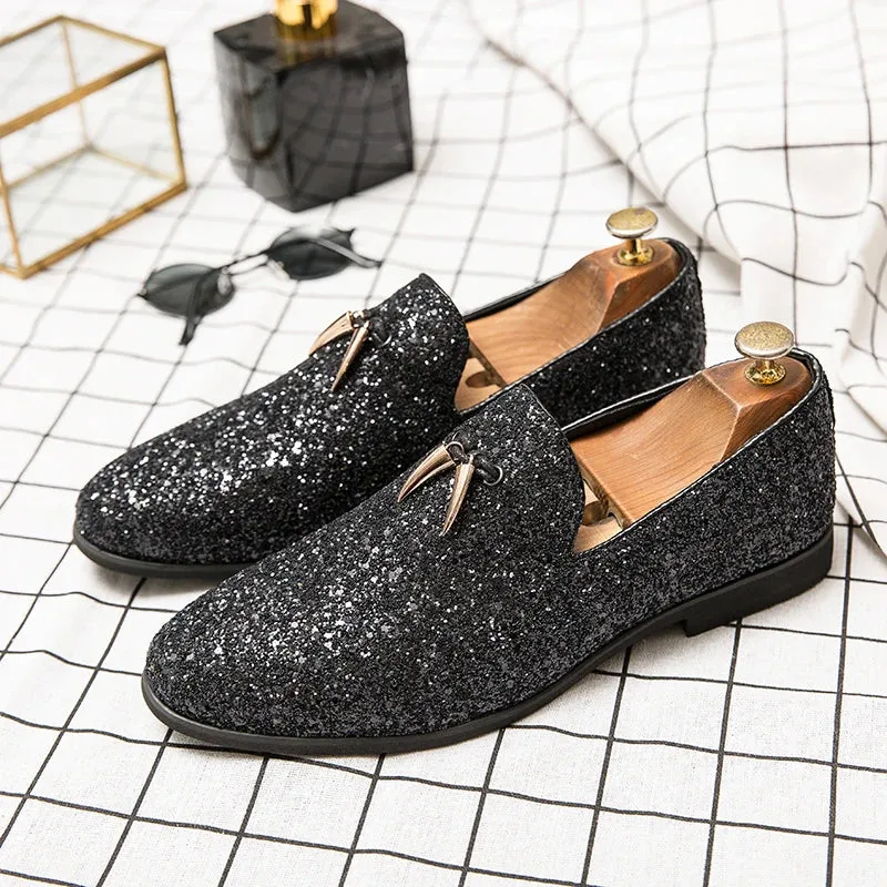 Sparkling Silvery Tassel Leather Loafers