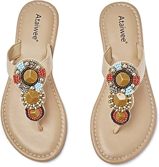 Summer Beaded Embellished Vegan Turquoise Casual Flat Sandals