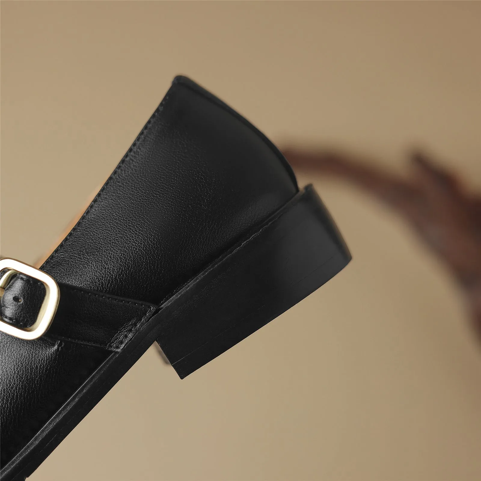 TinaCus Women's Genuine Leather Handmade Round Toe Chunky Heel Buckle Mary Jane Shoes