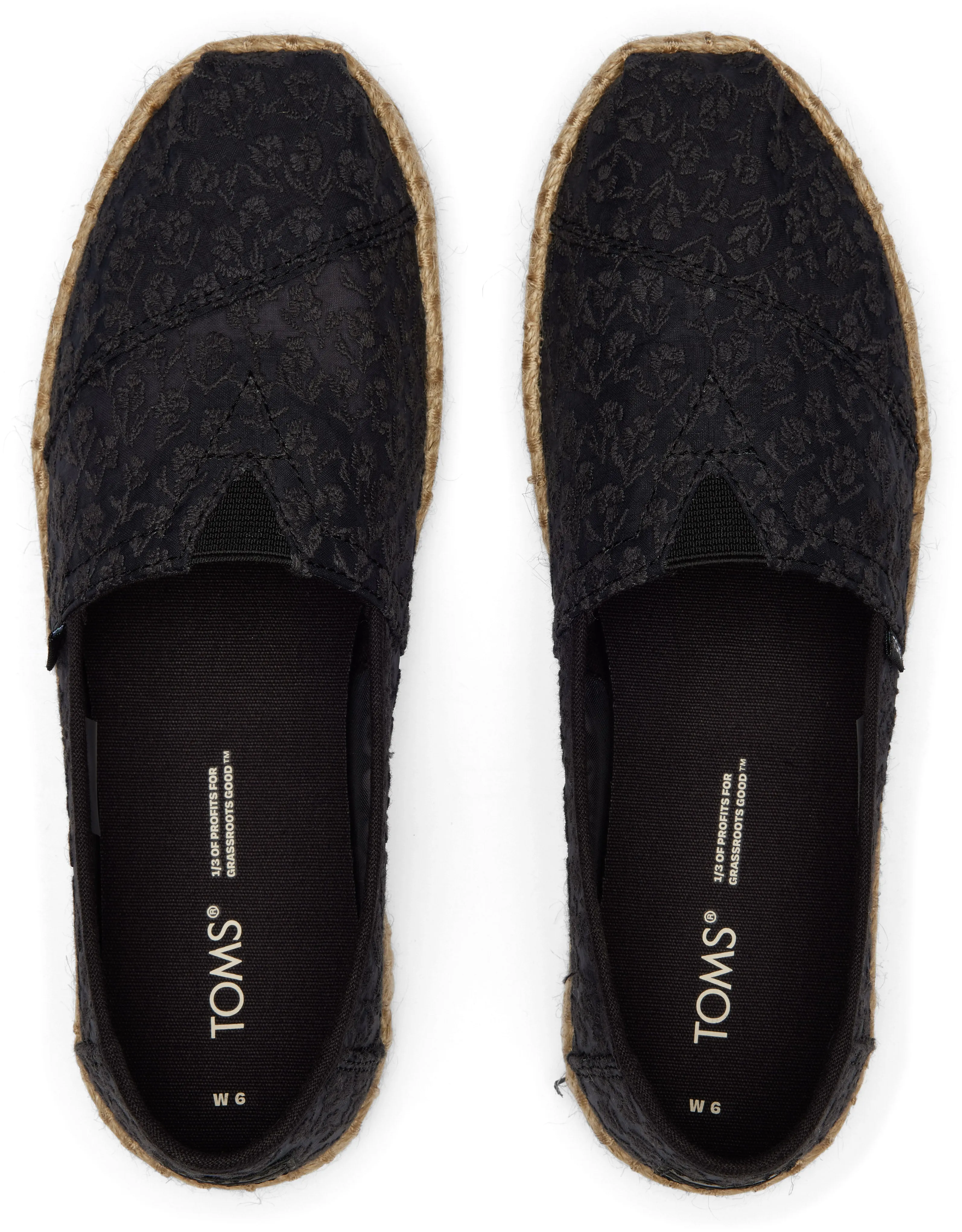 Toms Women Alpargata Rope Black Posy Lace