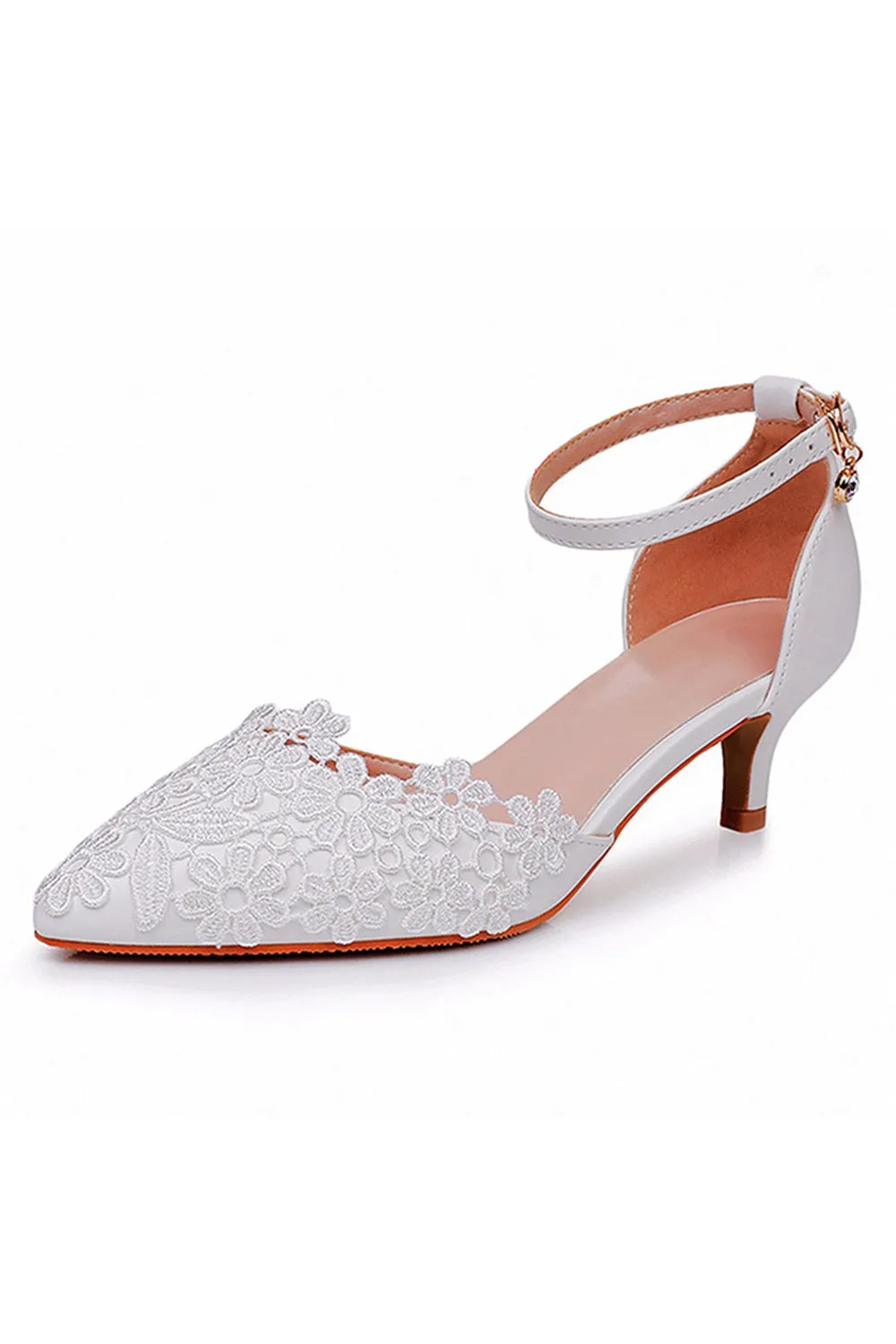 White Lace Embellished Stiletto Pointed Toe Sandals